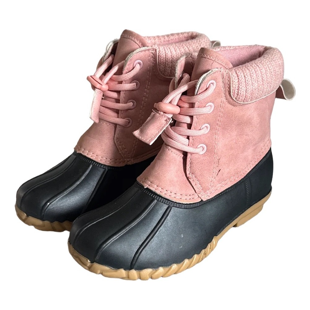 Kids Pink Duck Boots Winter Snow Rain Shoes Self Tie Sz 11 Cozy Warm Comfortable